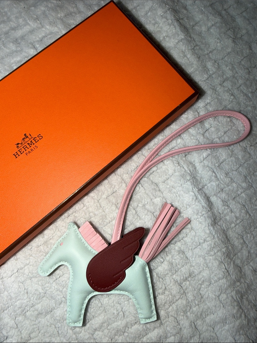 Hermes Pegase Rodeo Vert Peppermint / rose Sakura / rouge H bag charm